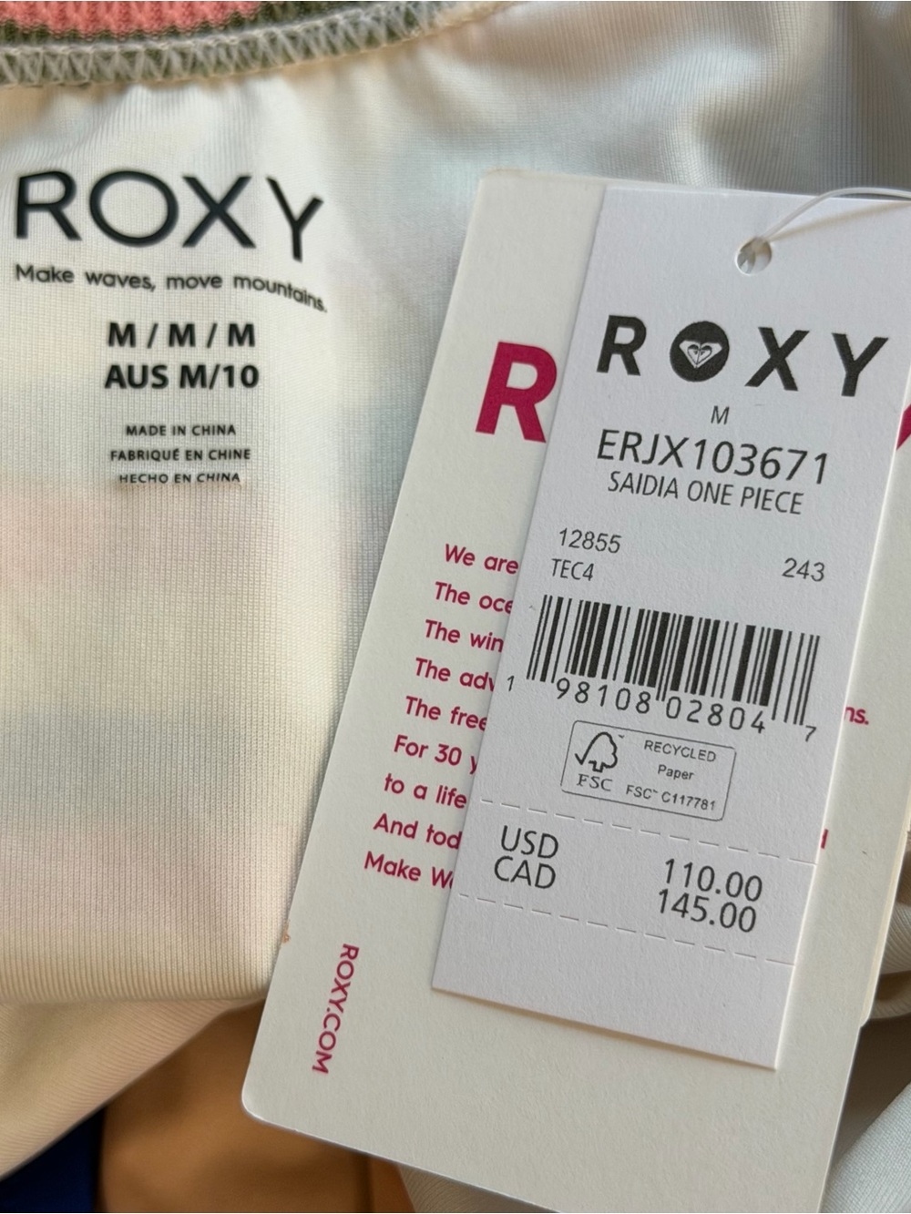 Roxy | Saidia Striped Pink & Olive One-Piece Swimsuit New - Picture 8 of 12